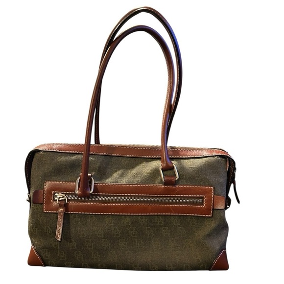 Dooney & Bourke Olive Green with Brown Leather Trim Shoulder Bag - Picture 2 of 6